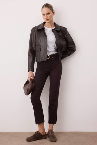 Jeans straight a vita alta - Marrone