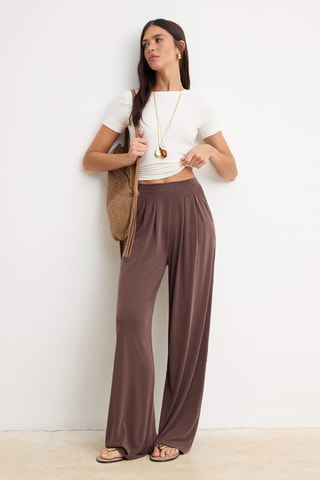 Pantalon wide legs taille haute - Marron