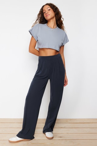 Pantalon wide legs taille haute - Gris foncé