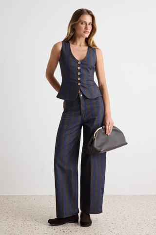 Pantalon taille haute - Marron et bleu