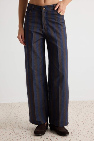 Pantalon taille haute - Marron et bleu