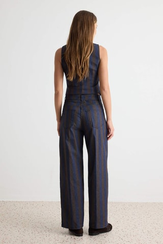Pantalon taille haute - Marron et bleu