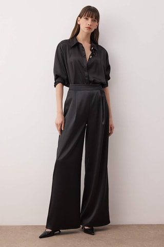 Pantaloni wide legs scuro - Nero