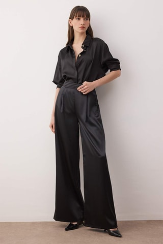 Pantaloni wide legs scuro - Nero
