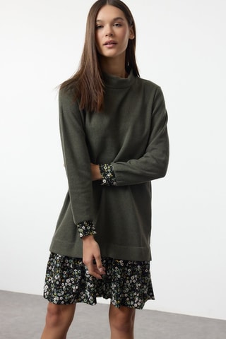 Vestido jersey - Blanco, negro y verde