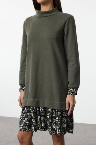 Vestido jersey - Blanco, negro y verde