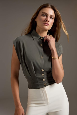 Blouse regular sans manches - Kaki