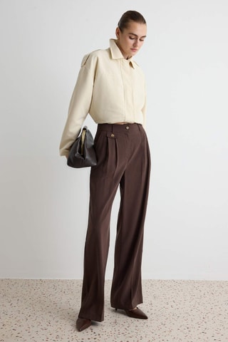 Pantaloni wide legs a vita alta - Marrone scuro