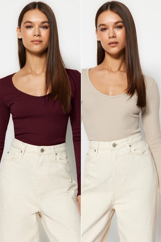 Blouse - Beige et rouge