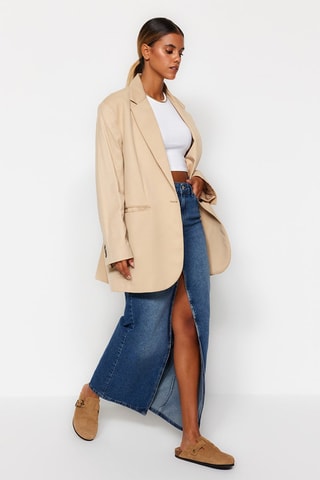Jupe longue en jean taille haute - Bleu