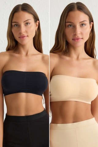 2 sujetadores estilo bandeau - Negro y beige