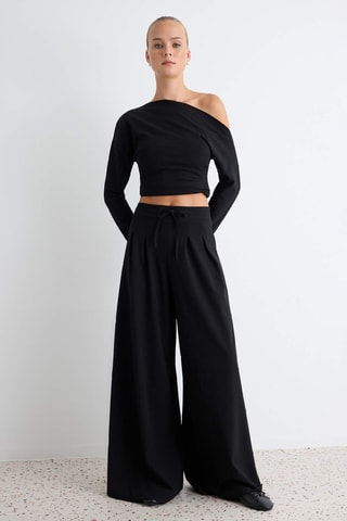 Pantaloni wide legs a vita alta - Nero