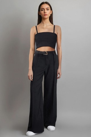 Pantaloni wide legs a vita alta - Nero