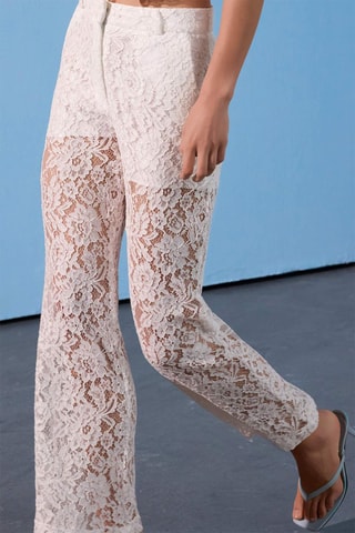 Pantalon wide legs en dentelle - Blanc