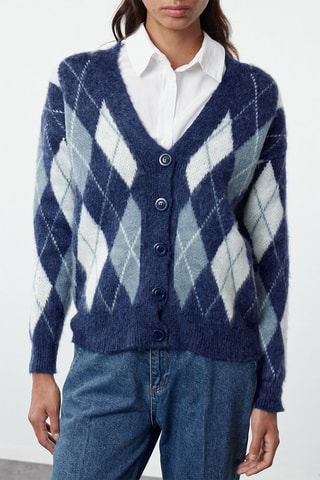 Cardigan - Bianco, blu e grigio