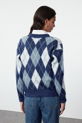 Cardigan - Bianco, blu e grigio