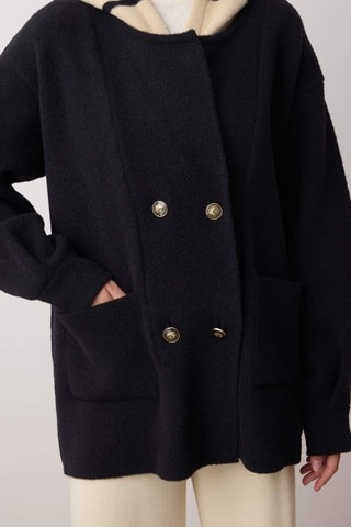 Cardigan loose con cappuccio - Nero