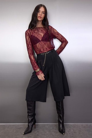Blusa regular in pizzo - Bordeaux
