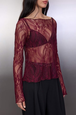 Blusa regular in pizzo - Bordeaux