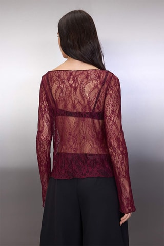 Blusa regular in pizzo - Bordeaux