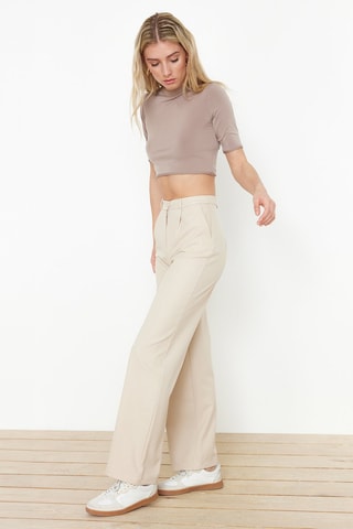 Pantaloni wide legs a vita alta - Beige - Beige