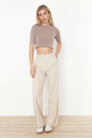 Pantaloni wide legs a vita alta - Beige - Beige