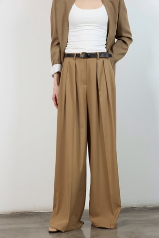 Pantalon wide legs - Marron clair