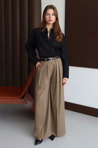 Pantalon wide legs - Marron clair
