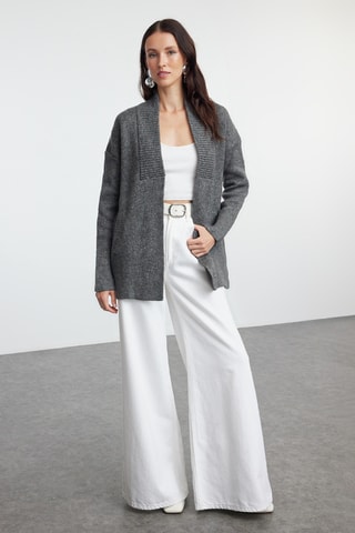 Cardigan oversize - Ecrù - Grigio scuro