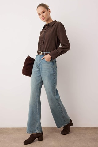 Jeans wide legs a vita alta - Blu - Blu
