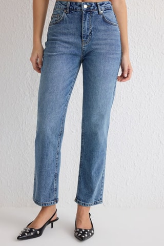 Jeans straight a vita alta - Blu