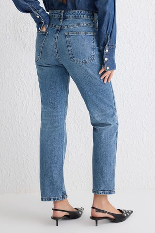 Jeans straight a vita alta - Blu
