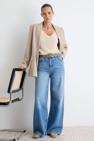 Jean wide legs taille haute - Bleu foncé