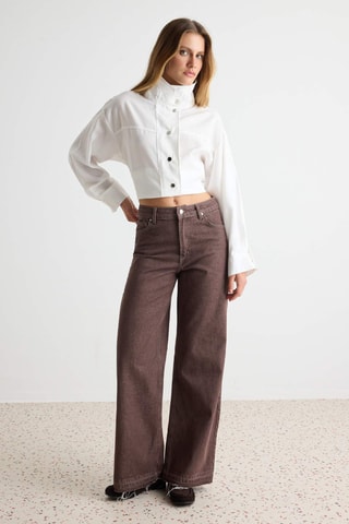 Jeans wide legs a vita alta - Marrone