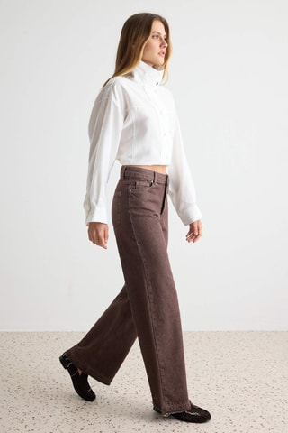 Jeans wide legs a vita alta - Marrone
