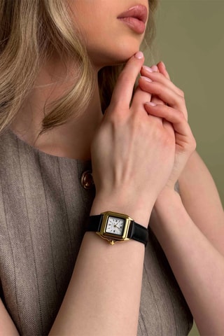 Montre à quartz en cuir véritable Velours - Noir et doré