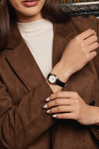 Montre à quartz en cuir Champex - Noir et doré