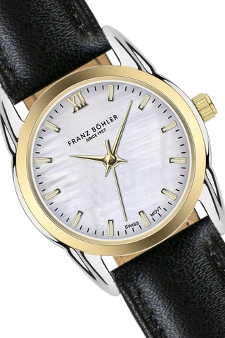 Montre à quartz en cuir Champex - Noir et doré