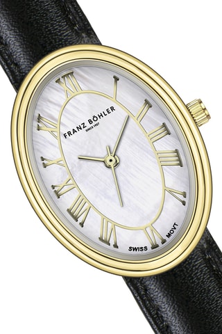 Montre à quartz en cuir Cavloc - Noir et doré