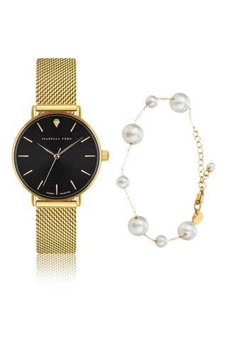 Montre à quartz en acier et diamant  et bracelet Luna - Doré