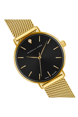 Montre à quartz en acier et diamant  et bracelet Luna - Doré
