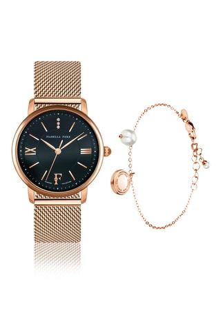 Coffret montre à quartz en acier et diamants et bracelet Aurora - Doré