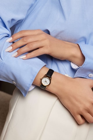 Montre à quartz en cuir Lej da Staz - Noir et doré