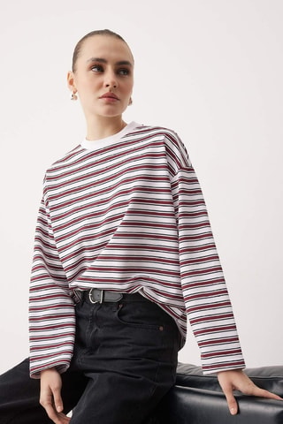 Camiseta de rayas - Blanco, negro y rojo