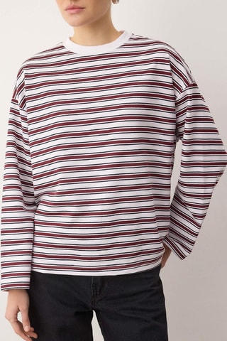 Camiseta de rayas - Blanco, negro y rojo