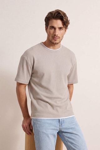 Camiseta efecto doble prenda - Gris