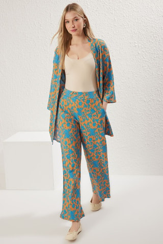 Kimono y pantalón - Azul y naranja