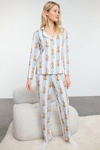 Pijama - Blanco, azul y marrón