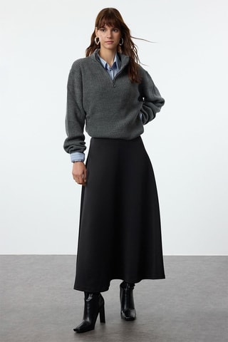 Falda midi de talle alto - Negro