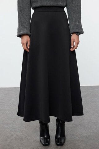 Falda midi de talle alto - Negro
